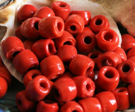 set/10 TRADE BEADS: Africa India - Tube - approx 8x9 mm - Red