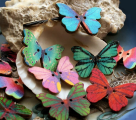 set/10 Beads/Buttons: Butterfly Wood - 28x21 mm - Mixed set