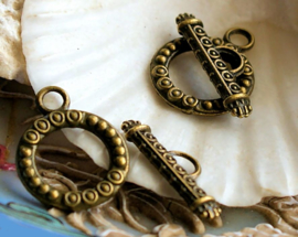 1 Toggle Clasp - Bali Style - 20 mm - Brass/Gold or Bronze tone
