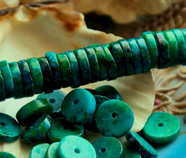 set/10 kralen: Prachtig Echt CHRYSOCOLLA - Heishi -  10x2 mm - Groen Turquoise Blauw