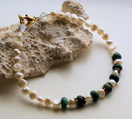 C&G Pearl Bracelet: real Freshwater Pearls with Chrysocolla - 21,5 cm