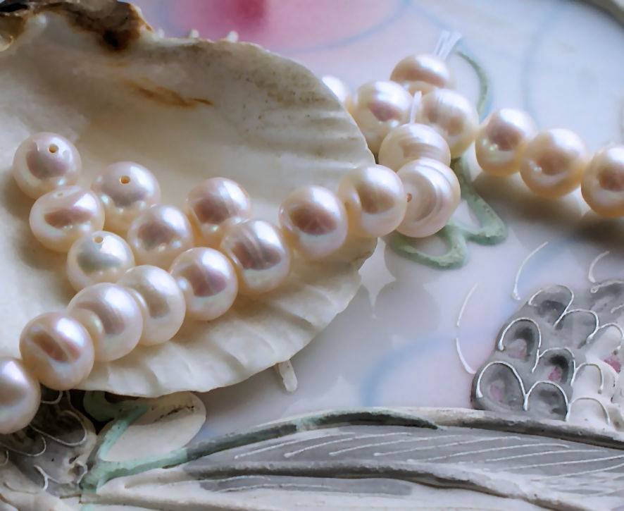 set/5 Kralen: Grote Zoetwater Parels - circa 8,4 mm - Wit 