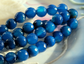 set/5 beads:  Agate - Round Faceted - 8,2 mm - Blue