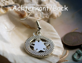 Earrings: Pentagram with Black Crystals - Antique Silver tone