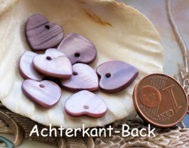 set/5 Charms/Beads: Mother of Pearl Shell - HEART - 12 mm - Amethyst Purple, Purple or Pink