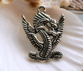 1 Charm: Mythical DRAGON - 28 mm - Antique Silver tone