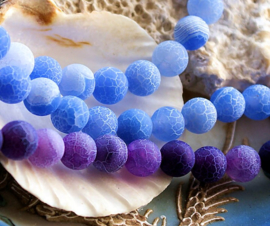 set/6 kralen: echt Dragon Scale Agaat - Rond - 8 mm - Frost - Blauw of Violet Paars