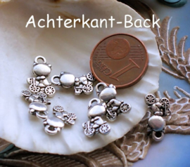 set/5 Charms: Kitty Cat on Bike - 12x8 mm - Antique Silver Tone