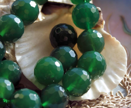 1 large Bead:  Agate - Round Faceted - 14 mm - Jade-Green