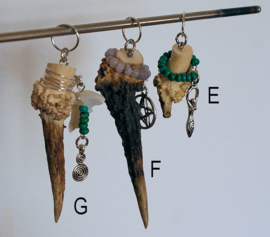 C&G Pendant: Roe Buck Antler with Moonstone or Turquoise or  Pentagram - Spiral - Goddess