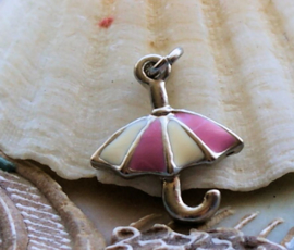 1 Enamel Charm: Umbrella - 22x17 mm - Pink + White