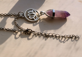 Pendle-Pendant on Necklace with Lotus & Amethyst - approx 64 mm long - L/M