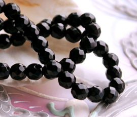 set/10 beads: Onyx Agate - Round Facet - 5,9 mm - Black