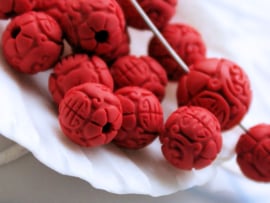 set/2 CINNABER beads - 8,8 or 11 mm - Longevity Fu symbols - Red