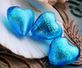 1 large SILVERFOIL bead: Heart - 20 mm - Aqua Blue