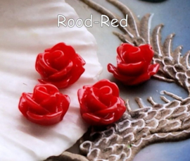 set/4 Acrylic Cabochons: Rose - 11 mm - Coral-Red or Pink or Blue or Purple or Turquoise