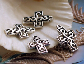 set/5 Charms: Crucifix Cross - 19 mm - Antique Silver Tone