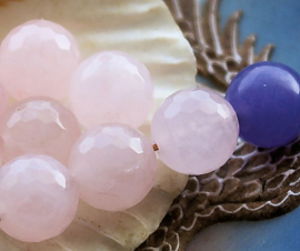 set/2 beads: Rose Quartz - Round FACETED - 12 mm - Pale Pink