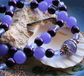 C&G Gemstone Necklace: Dragon Veins Agaat - Lilac Jade - Velvet Purple Glass Pearls