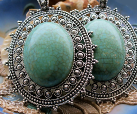 Grote Gedetailleerde Hanger: Tibet - Turquoise Kleur - 77mm