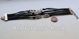 Bracelet 'Black Owls' in Faux Leather & Cord