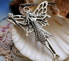 1 Pendant: Flower Fairy - 51 mm - Antique Silver tone