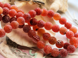 set/6 beads: Dragon Scale Agate - Round - 7,8 mm - Frost - Orange Cream & White