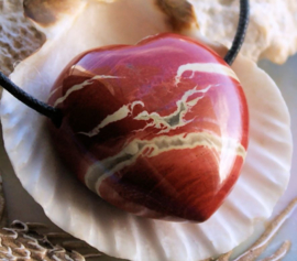 Large Heart Pendant on Black Cord Necklace: African Red Jasper - approx 35 mm