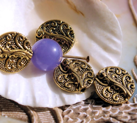 set/5 beads: Round/Button - Decorated - 12,5 mm - Antique Gold/Brass tone