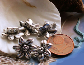 Set/5 Beads: 2-Way Divider - Flower Daisy - 14 mm - Antique Silver Tone Metal