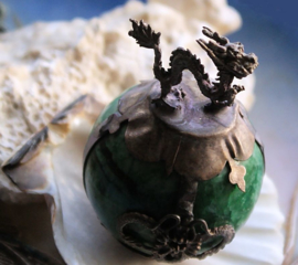 Figure or Paperweight: Dragon - Tibetan Silver on Jade Ball - 55 mm
