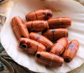 set/10 beads: Wood - Flower - Tabular - 15x6 mm - Folklore - Art Craft