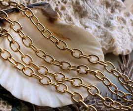 Jasseron Chain for Necklace/Bracelet - 50 cm length - 4,5x6 mm chain - Gold tone