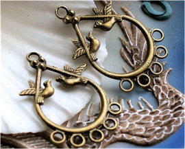 1 Pendant or (Earring) Chandelier - Birds - 35 mm - Antique Brass/Bronze tone