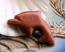 Bead/Pendant: Red Goldstone Dolphin - 36 mm