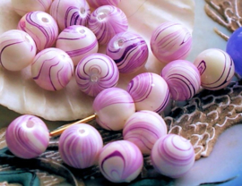 set/8 beads: Glass with Mother of Pearl luster - Round - 8 mm - Violet Pink White