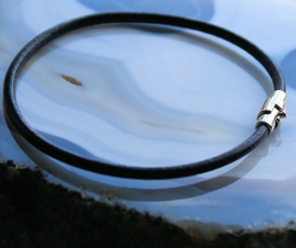 Black Leather Bracelet with Magnetic Clasp