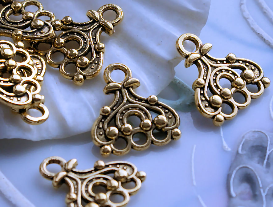 set/2x  3-way Dividers/Connectors: Bali style - 15 mm - Antique Silver or Gold Tone
