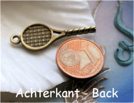 1 Charm: Tennis Racket + Ball - 29 mm - Antique Brass/Bronze tone