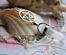 Pendle-Pendant on Necklace with Pentagram & Rock Crystal - approx 65 mm long