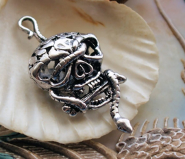 3-D Pendant: Skull & Snake - 48 mm - Antique Silver tone