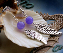 C&G Gemstone Earrings: Wings with Rose & Purple Jade - 60 mm