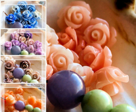 set/2 Detailed beads: Lucite Flower - Rose - 10x8 mm - Various shades
