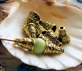 set/8 Bead Caps: Tibetan - Repoussee - 10x7 mm - Antique Silver or Bronze or Antique GoldTone