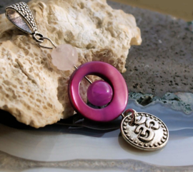 C&G Gemstone Pendant: Rose Quartz Lotus, Jade, Mother of Pearl & Ohm symbol - 65 mm