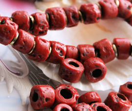set/7 handmade Tibetan Beads - appr. 10,5x7,5mm - Coral-Red Glass