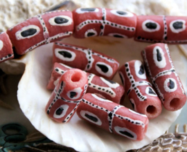 set/2 Grote Krobo TRADE BEADS - Handelskralen uit Ghana - Glas - ca 20-22 mm - Roze  Wit Zwart