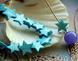 set/5 Beads: Mother of Pearl Shell - STAR - 10-12 mm - Aqua Blue