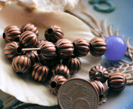 set/20 Beads: Melon - 8 mm - Antique Copper/Bronze Tone Metal