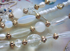 set/10 Kralen: CZECH GLASS - Ovaal - 15 mm - White Opal